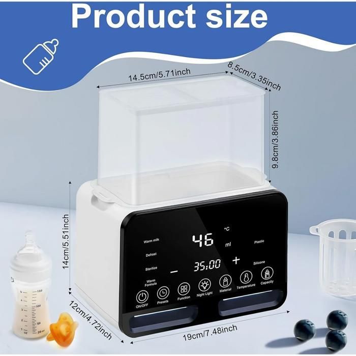 Sterilizzatore per biberon, 200 watt, display a LED, funzione di riscaldamento e mantenimento in caldo, funzione timer, materiali sicuri, bianco