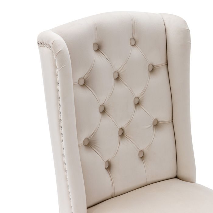Lot de 6 Chaises de salle à manger en Velours,Chaise Rembourrée avec pieds en chêne,Garniture en Tête de Clou,Beige