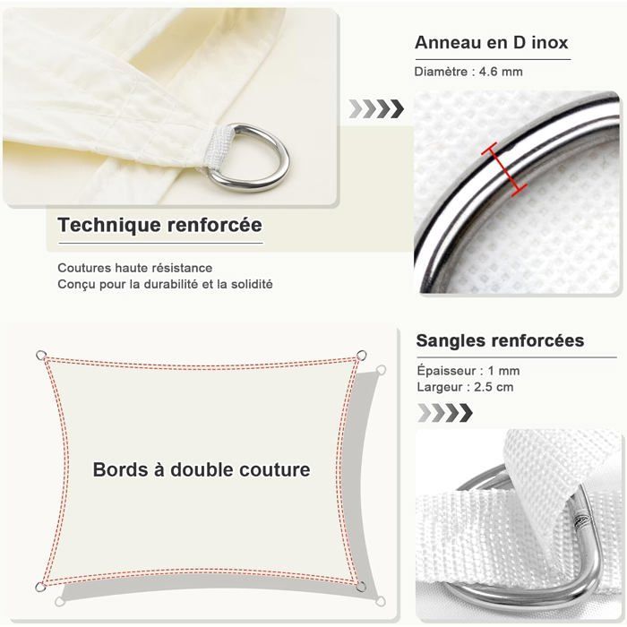 Vela de sombra rectangular color crema de 3x5 m, tejido impermeable, protección UV del 95%, vela de sombra para exteriores, ideal para jardín y terraza.