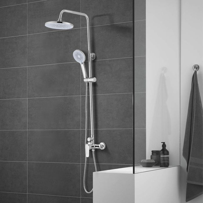 Colonne de douche - STANEW - Ensemble de douche mécanique - Pomme 23 cm - Buses silicone - Hauteur réglable 110 cm
