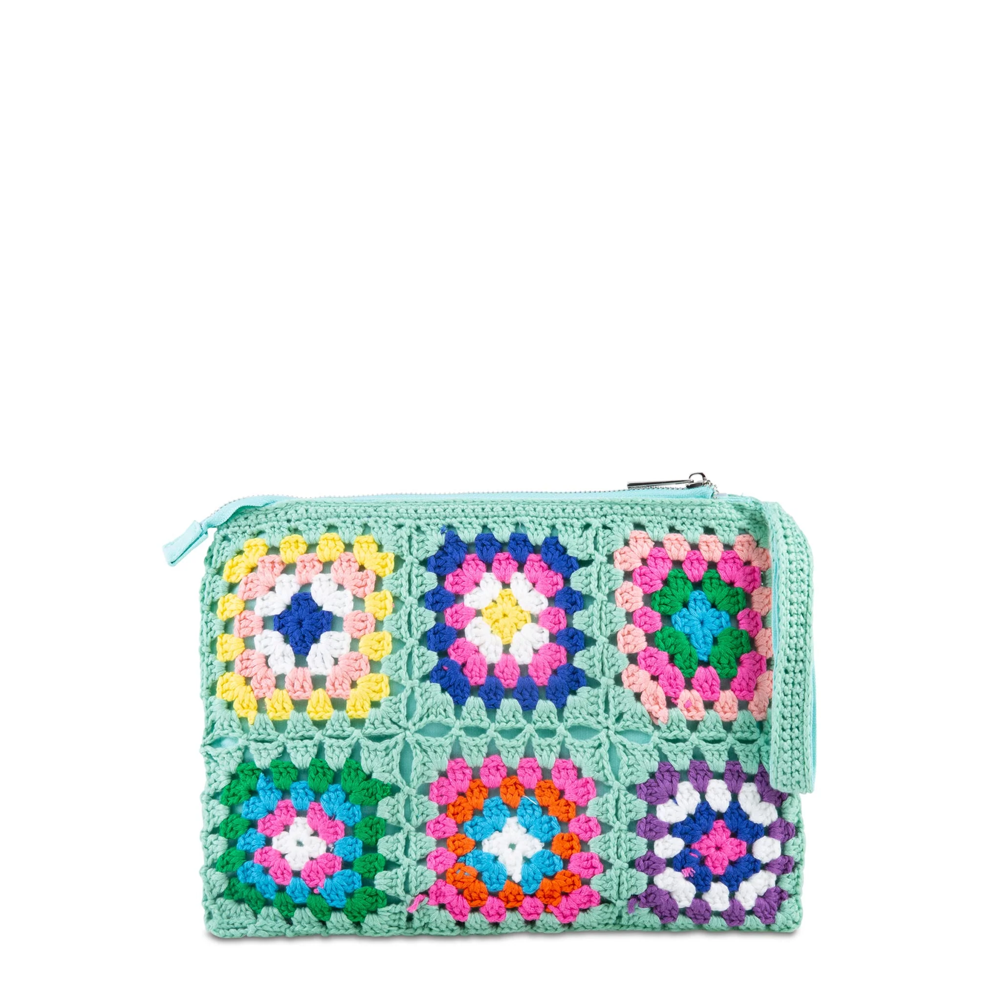 Pochette Parisienne au crochet vert aqua avec broderie Saint Barth