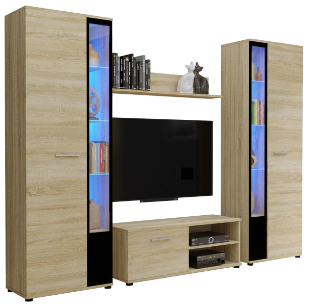 Meblościanka komoda RTV witryna CUBE XL dąb sonoma