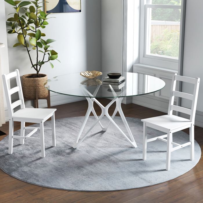 Lot de 2 chaises de salle à manger HOMCOM en bois massif de pin chaise de cuisine dossier lattes esprit campagne blanc