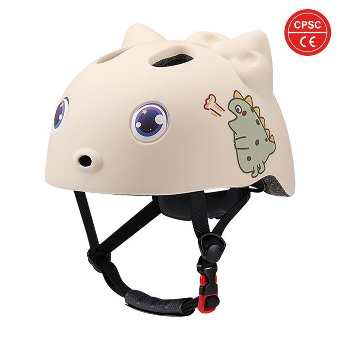 Wozwe® Casque de sport enfant cartoon, pour vélo, trottinette, vélo d'équilibre, patin à roulettes, etc., beige (2-14 Ans)