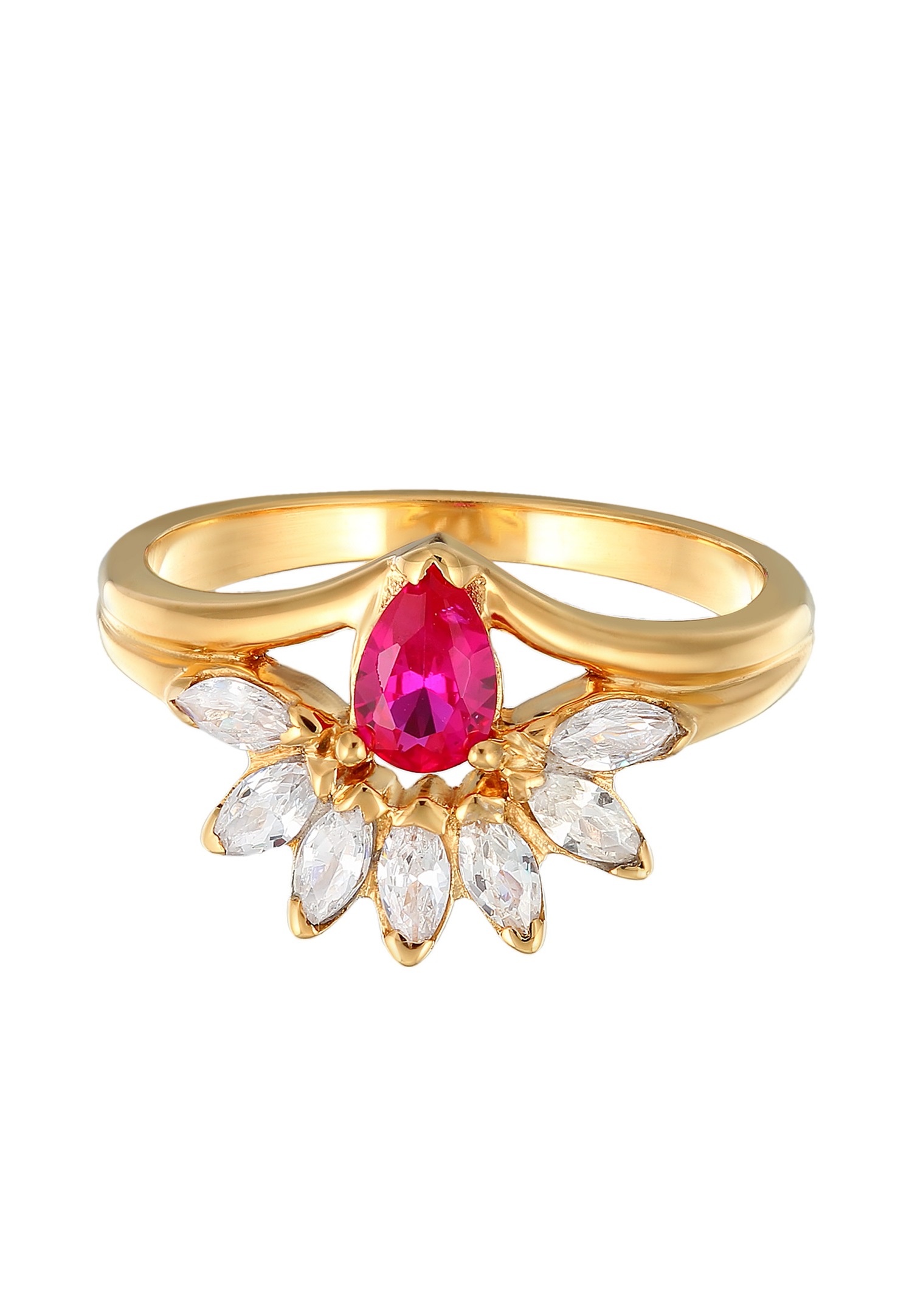 Elli Femmes Glamoureux ovale avec rubis synth. et zirconium en argent sterling 925 plaqué or
