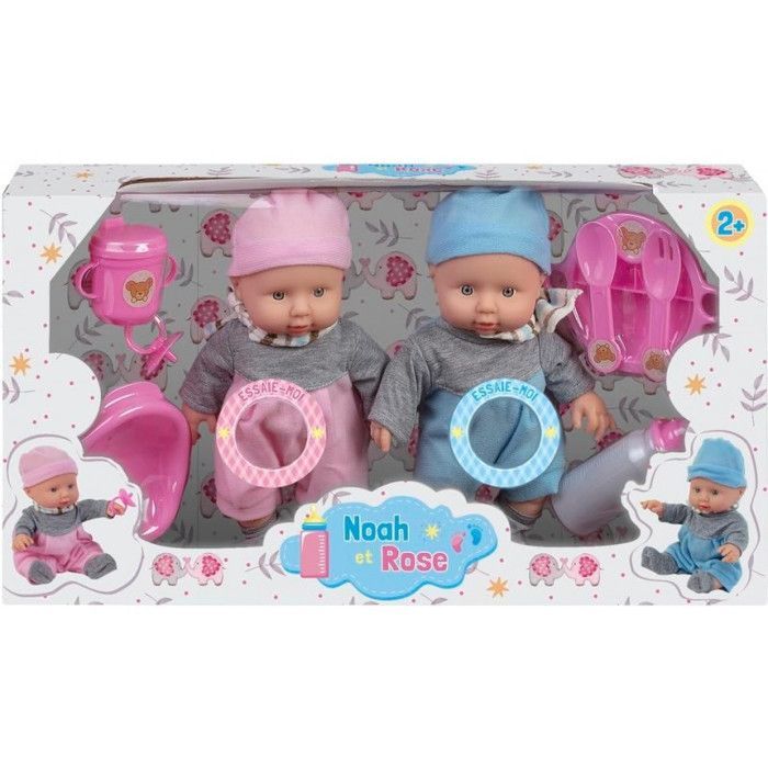Poupons Jumeaux - Noah et Rose - 6 Sons - 23 cm - Accessoires Inclus