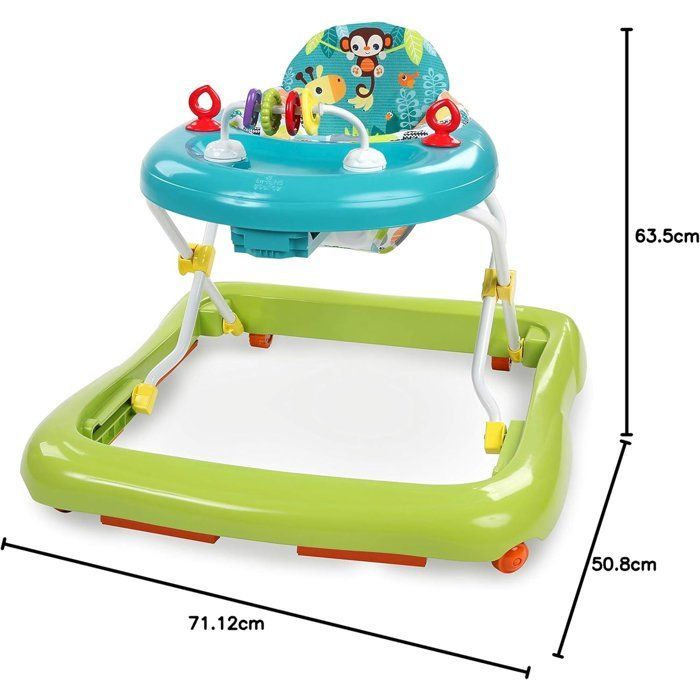 BRIGHT STARTS Foldable Baby Walker - Safari - Interactive Toys, Adjustable Height, Baby Gift 6M+