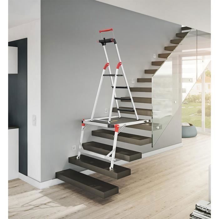 Escada de alumínio Hailo L100 com 4 degraus largos + plataforma TP1