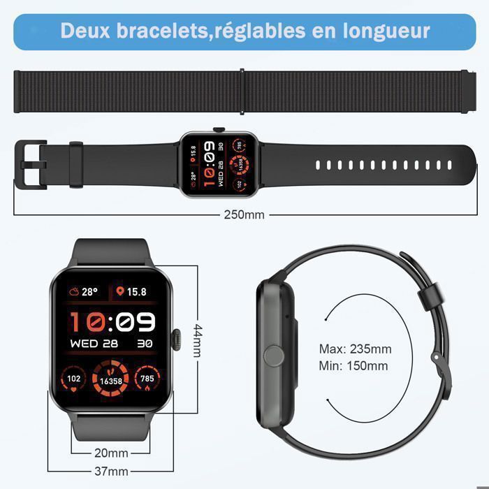 Montre Connectée Homme Appel Bluetooth 1.85