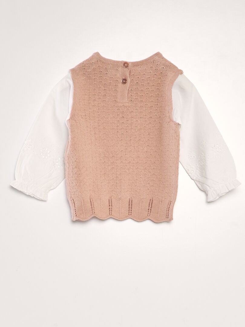 Sweter z dzianiny ażurowej 2 w 1 - RÓŻOWY