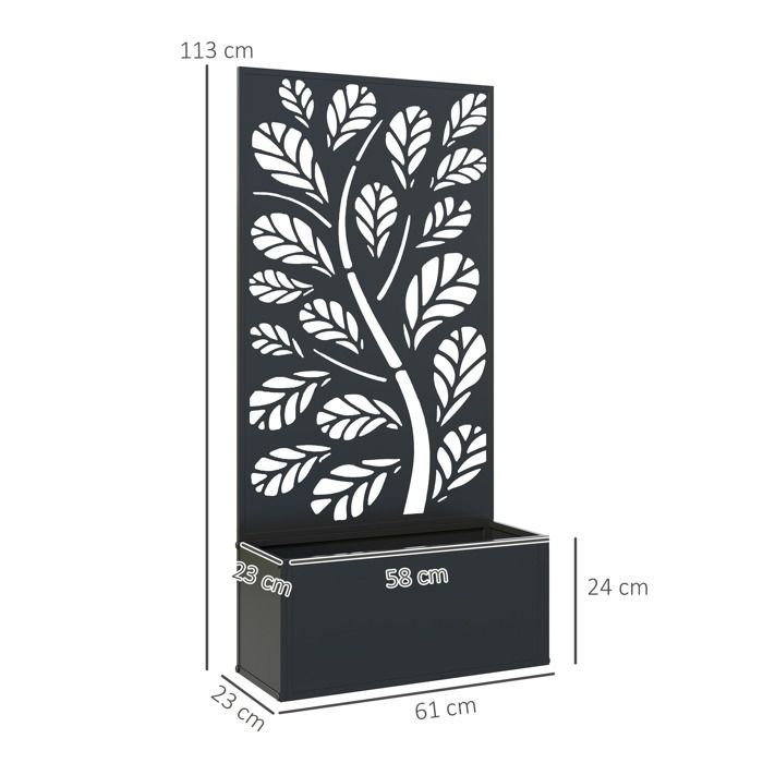 Macetero con pantalla de privacidad/enrejado - Outsunny - Caja de flores - Dimensiones: 61 cm de largo x 23 cm de ancho x 113 cm de alto