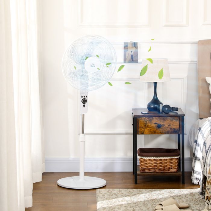 Ventilador de pedestal potente - HOMCOM - 45 W - altura regulable de 110 a 124 cm - mando a distancia - 3 velocidades, oscilación y temporizador