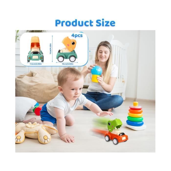 Coche de juguete - No tóxico - Dinosaurio - Para niños de 1 a 3 años - Presiona y listo - Duradero y educativo