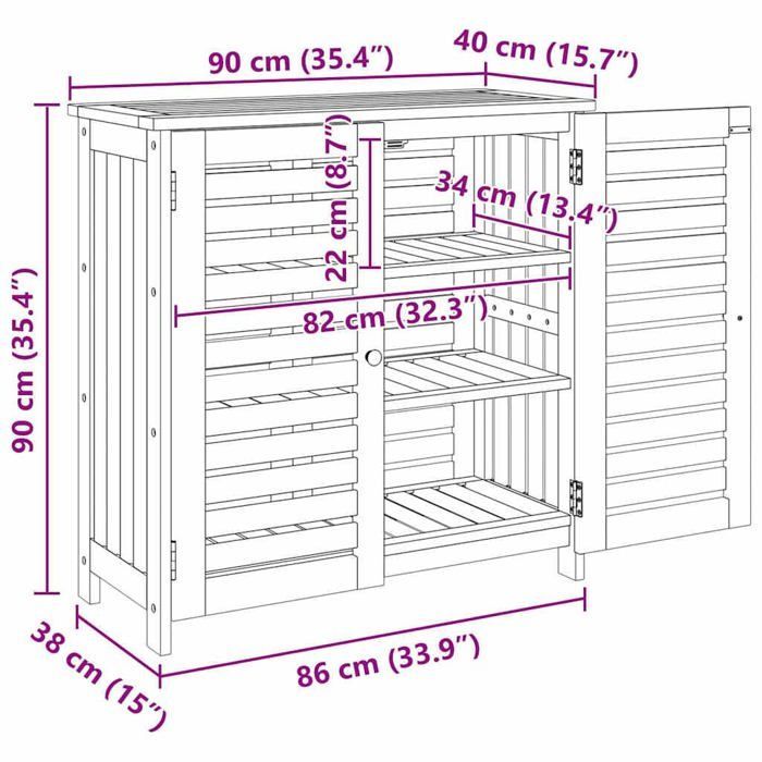 Acacia wood garden storage cabinet - vidaXL - 90x40x90 cm - Natural - 2 doors - Floor mounting - Indoor use only