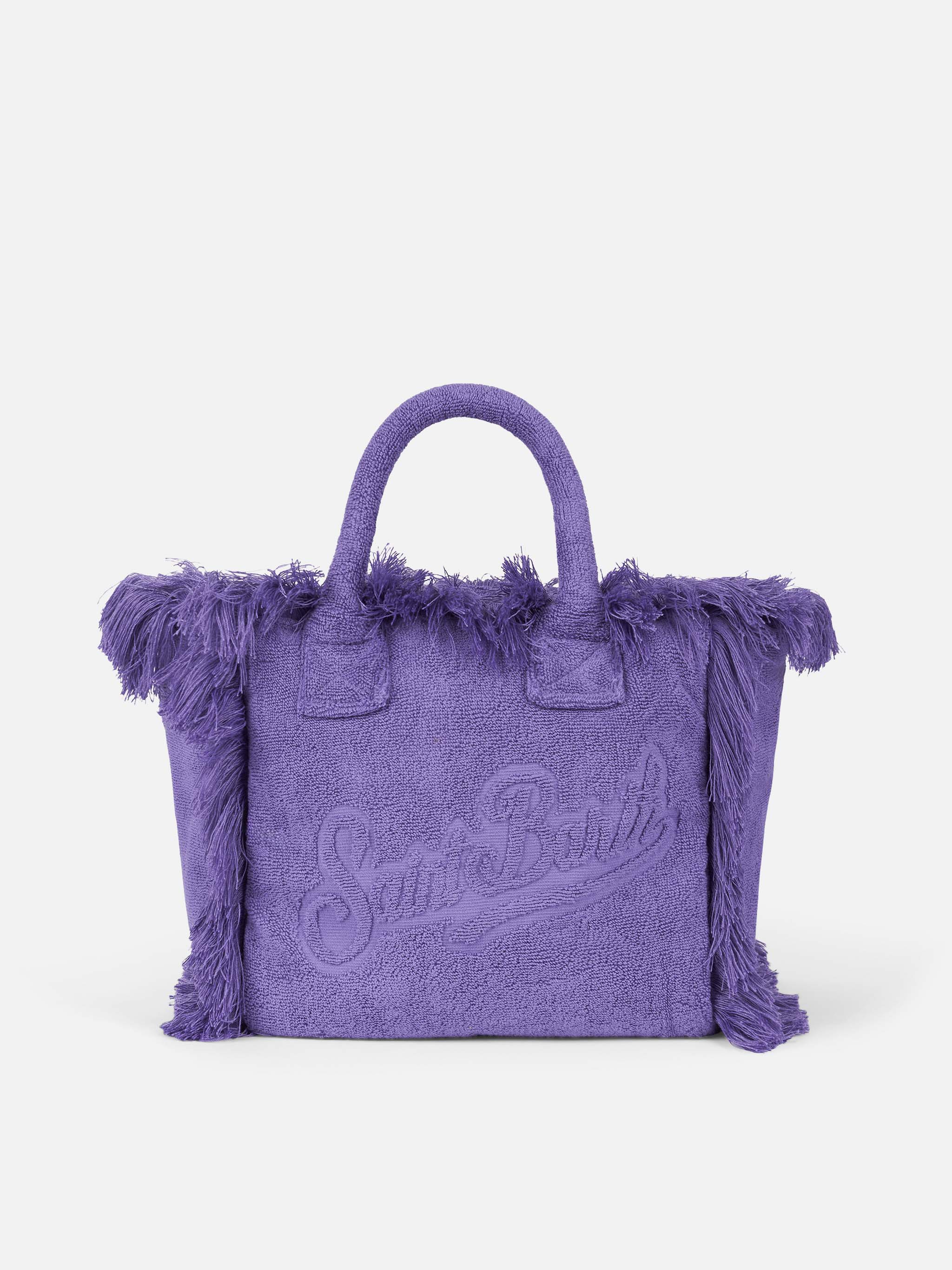 Colette paarse badstof handtas | Met franjes | Logo in reliëf | Binnenvak met klep en metalen ritssluiting | 100% katoen | MC2 Saint Barth