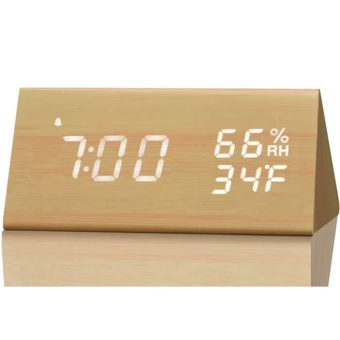 Réveil en bois Horloge LED Temps affichage USB Chargeur Détection humidité et De Température Numérique Ré Multico REVEIL A REMONTER