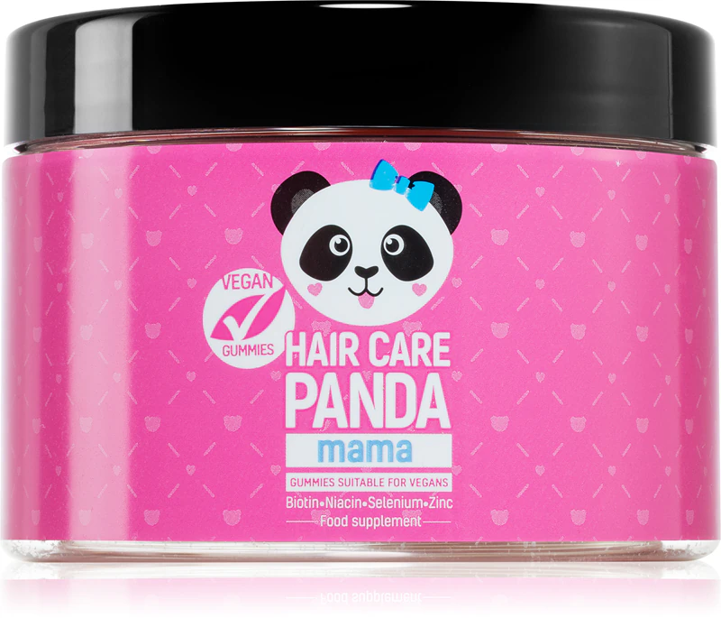 Suplemento alimentar em cápsulas mastigáveis macias Hair Care Panda Vegan Gummies MAMA para cabelos e pele bonitos.