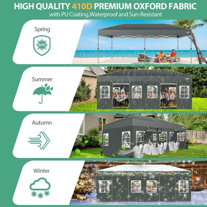 Tonnelle Pliante 3x6, Tonnelle de Jardin Exterieur, Imperméable Tente de Reception avec 6 Panneaux Latéraux，gris