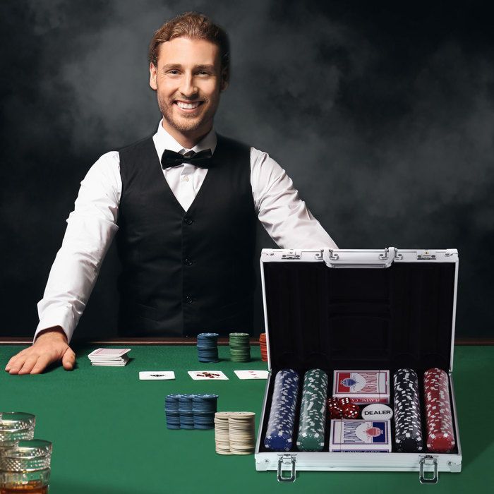Juego de póker - HOMCOM - Juego completo con 200 fichas, 2 barajas de cartas, 2 llaves y estuche - Aluminio - Gris