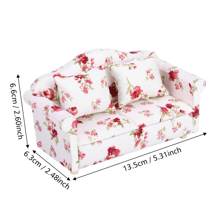 Divano per bambole SURENHAP, accessori per bambole a forma di casa di fiori, mini mobili, divano matrimoniale, casa dei giochi, grande gruppo di fiori