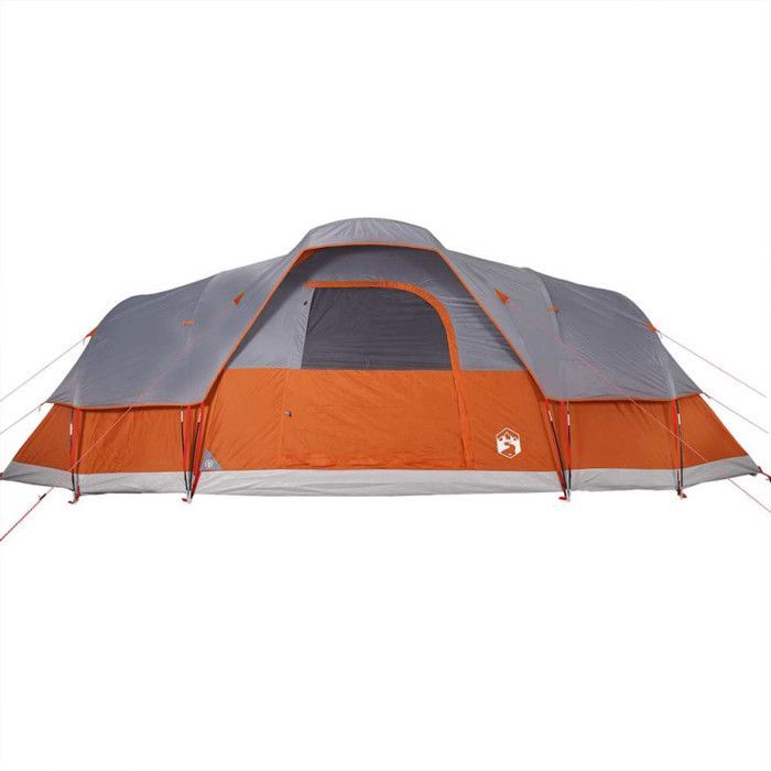 vidaXL 11-Person Dome Tent, Grey and Orange, Waterproof, Tent, Garden Tent, Outdoor Shelter, Camping Tent, 94568