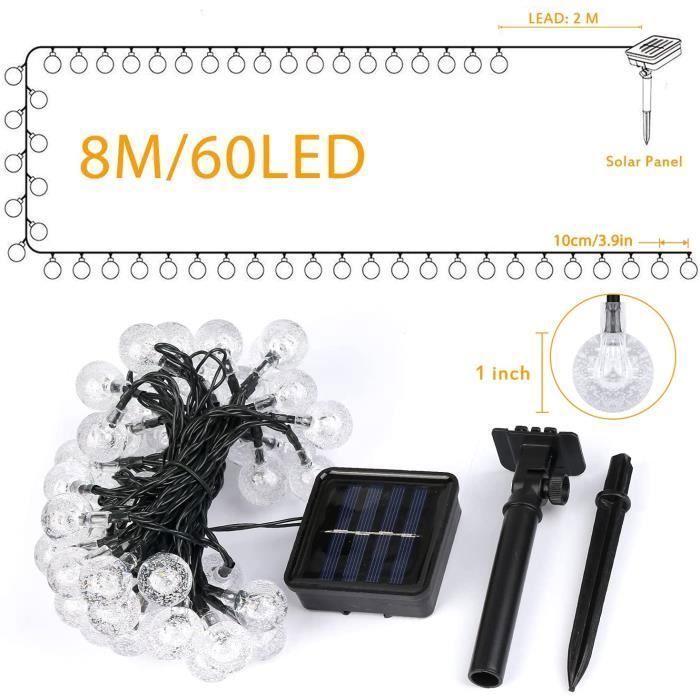 Guirlande lumineuse solaire d'extérieur 6,5 m 30 LED solaires de jardin 8 modes IP65 étanche avec capteur de lumière pour Label