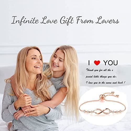 Bracelet Femme , infini Cœur Bracelet avec Cubic Zirconia Bracelet Réglable pour Cadeau d'anniversaire, Cadeau Fête des Mères Bijou