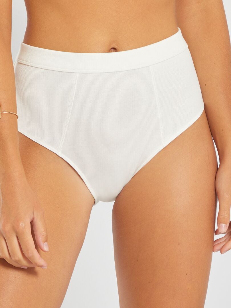 Set van 2 geribbelde katoenen slips - WIT