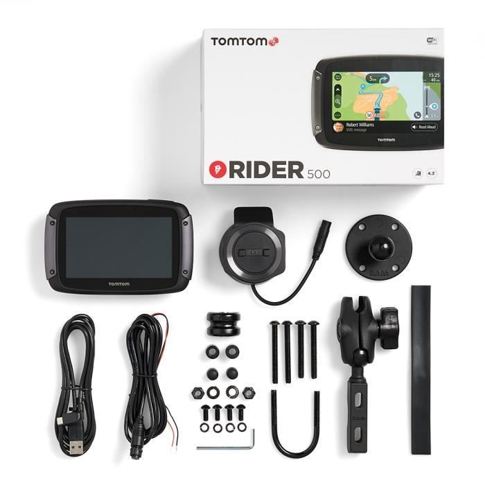TomTom Rider 500: GPS para motocicleta de 4,3 pulgadas, mapas de 49 países europeos, Wi-Fi integrado, lectura de mensajes.