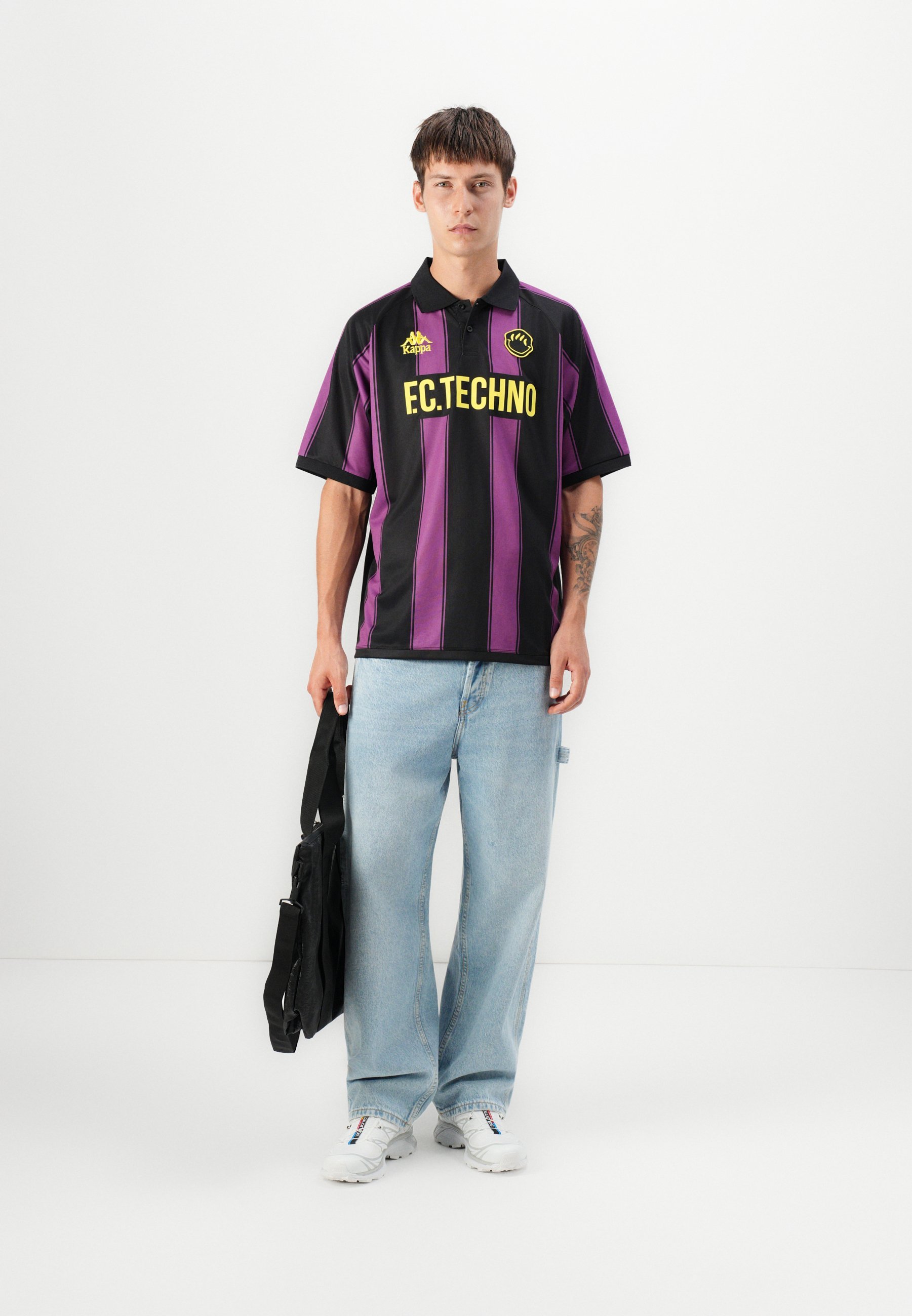 Kappa RETRO TECHNO AUTHENTIC TANEK JERSEY UNISEX - Poloshirt - schwarz/lila/gelb