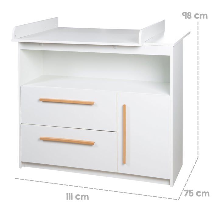 Conjunto completo para habitación infantil Lilo - ROBA - Cuna convertible de 70x140 cm + cambiador + armario de 2 puertas - Blanco