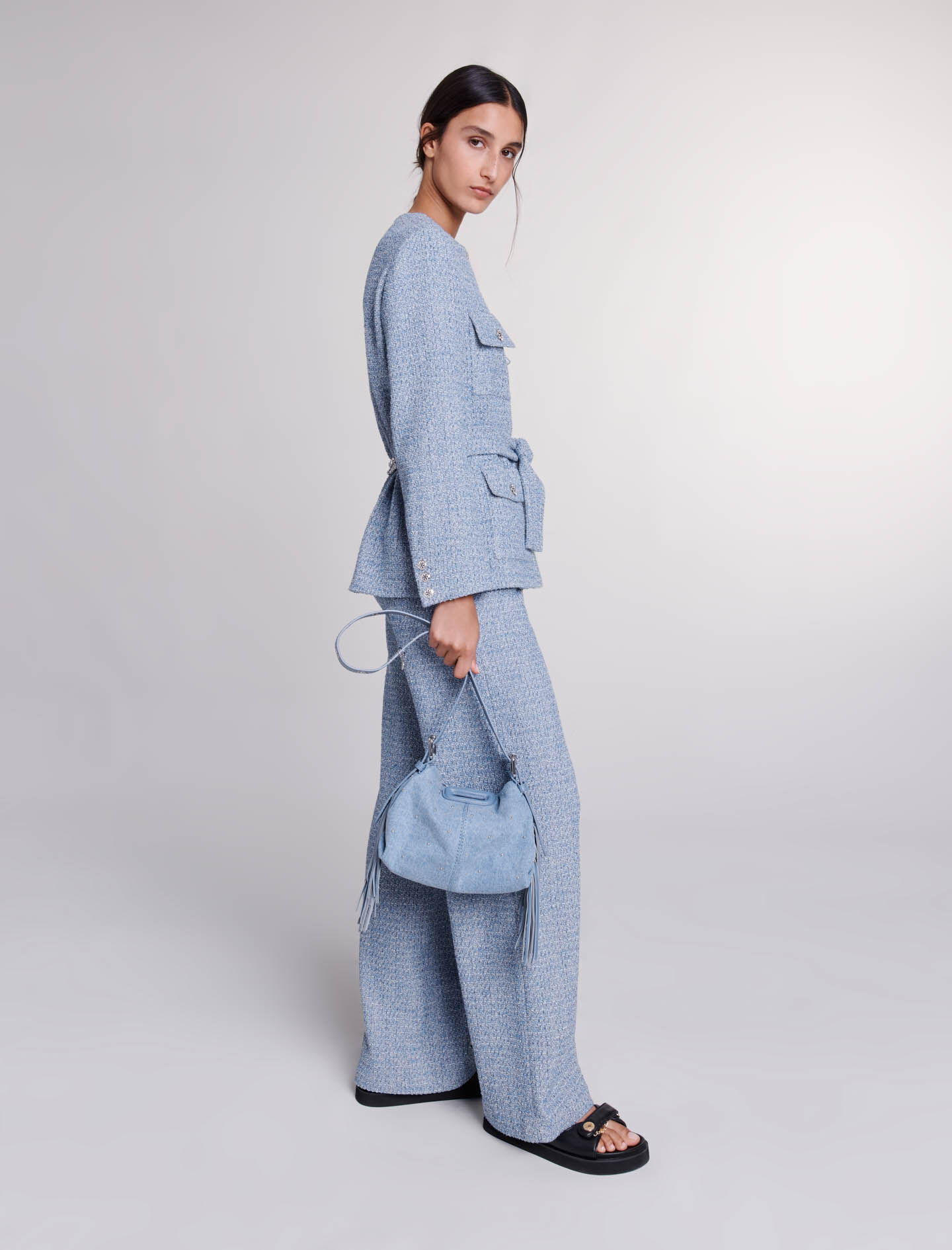 Tweedjasje met riem - Blauw
