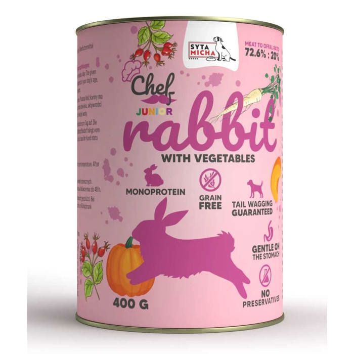Nourriture humide pour chiots - SYTA MICHA - Lapin aux légumes - Sans céréales - Sans poulet - 400 g
