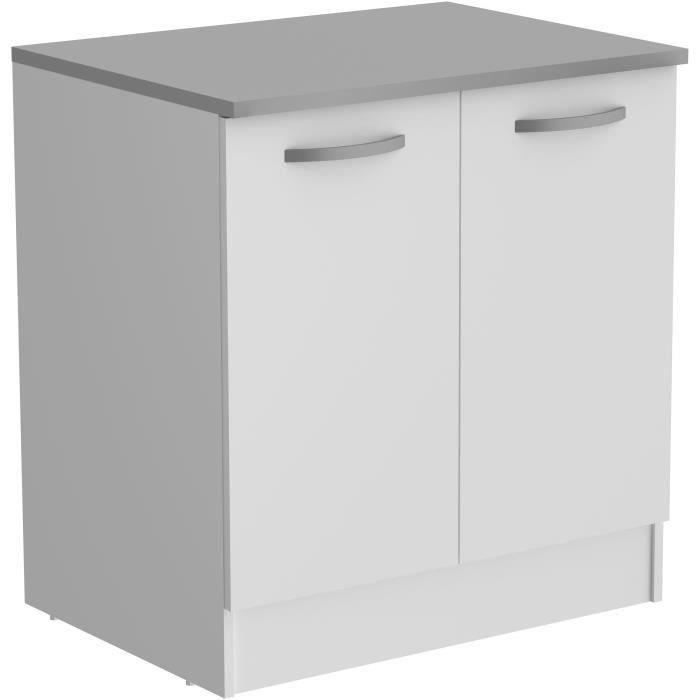 Mueble bajo de cocina - OSLO - 2 puertas - Blanco - Ancho 80 x Profundidad 60 x Alto 86 cm