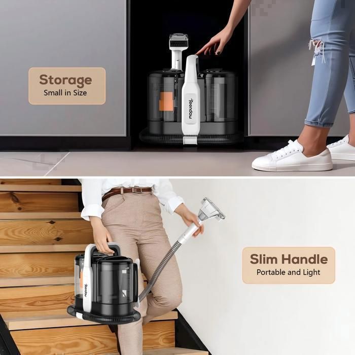 Teendow C5 Carpet Cleaner and Vacuum Cleaner - 500W, 1500ml, Portable, Quiet for Carpets, Sofas, Stairs, Pets, Cars