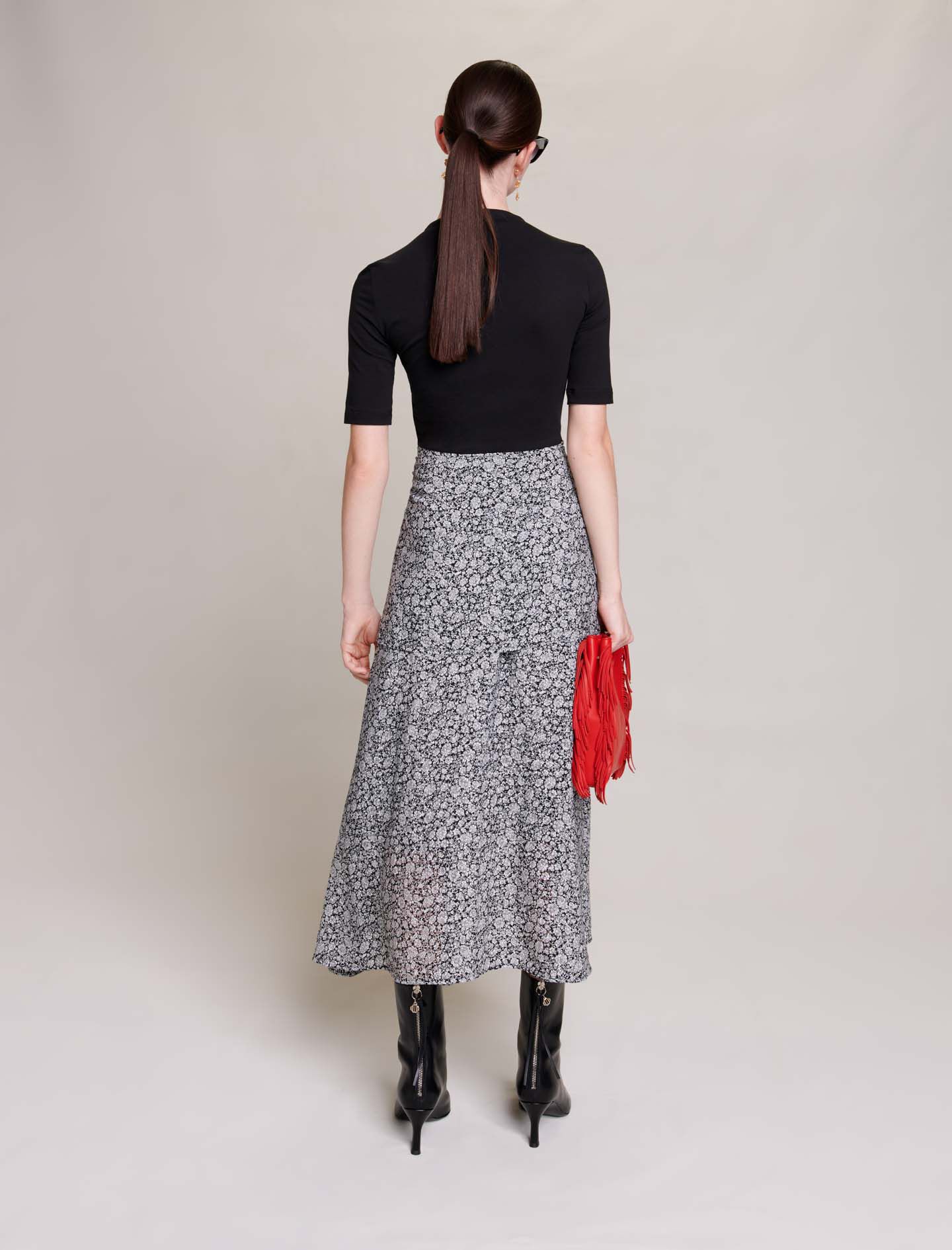 Lange jurk met bloemen - Zwart/Wit