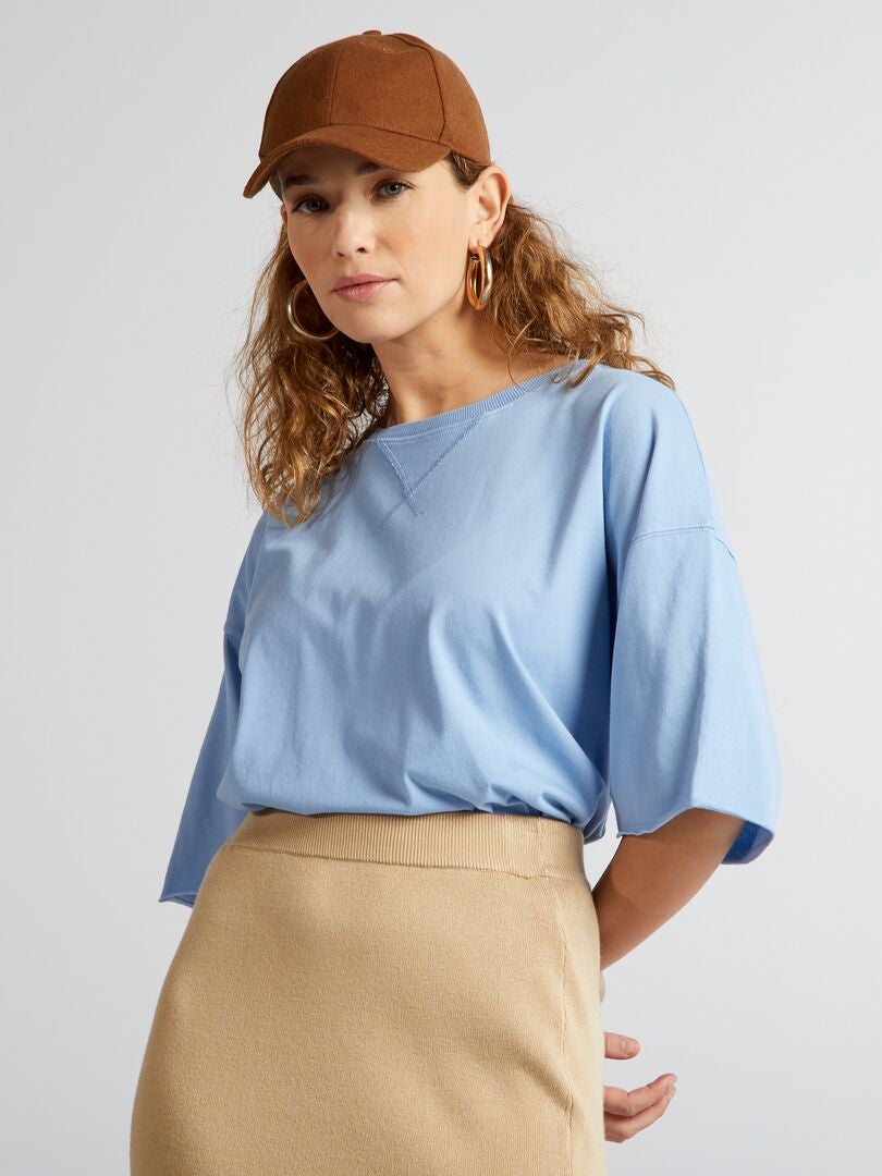 Camiseta de algodão com cavas rebaixadas - AZUL
