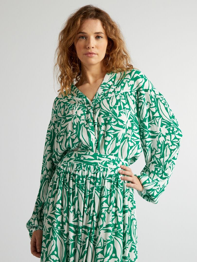Camisa abullonada de manga larga - VERDE