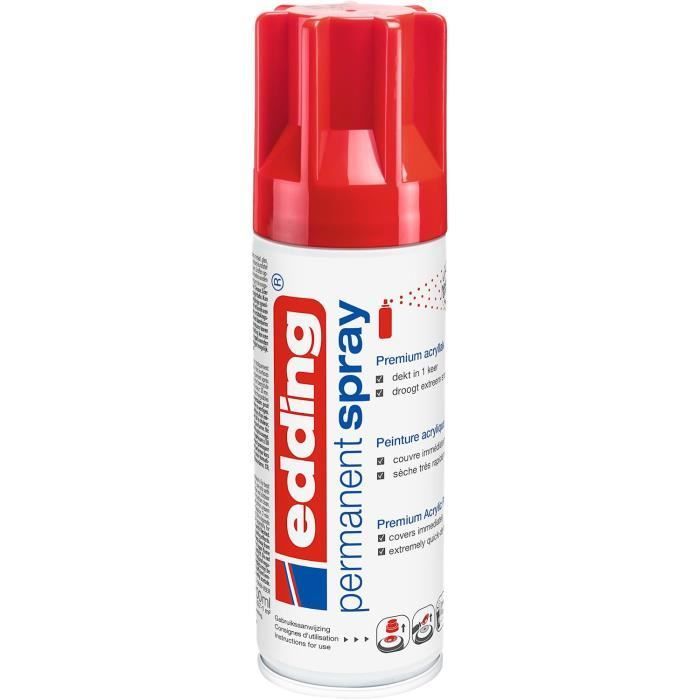 Lot de 3 Sprays 200ml Peinture Acrylique Permanent 5200 Rouge Trafic Brillant