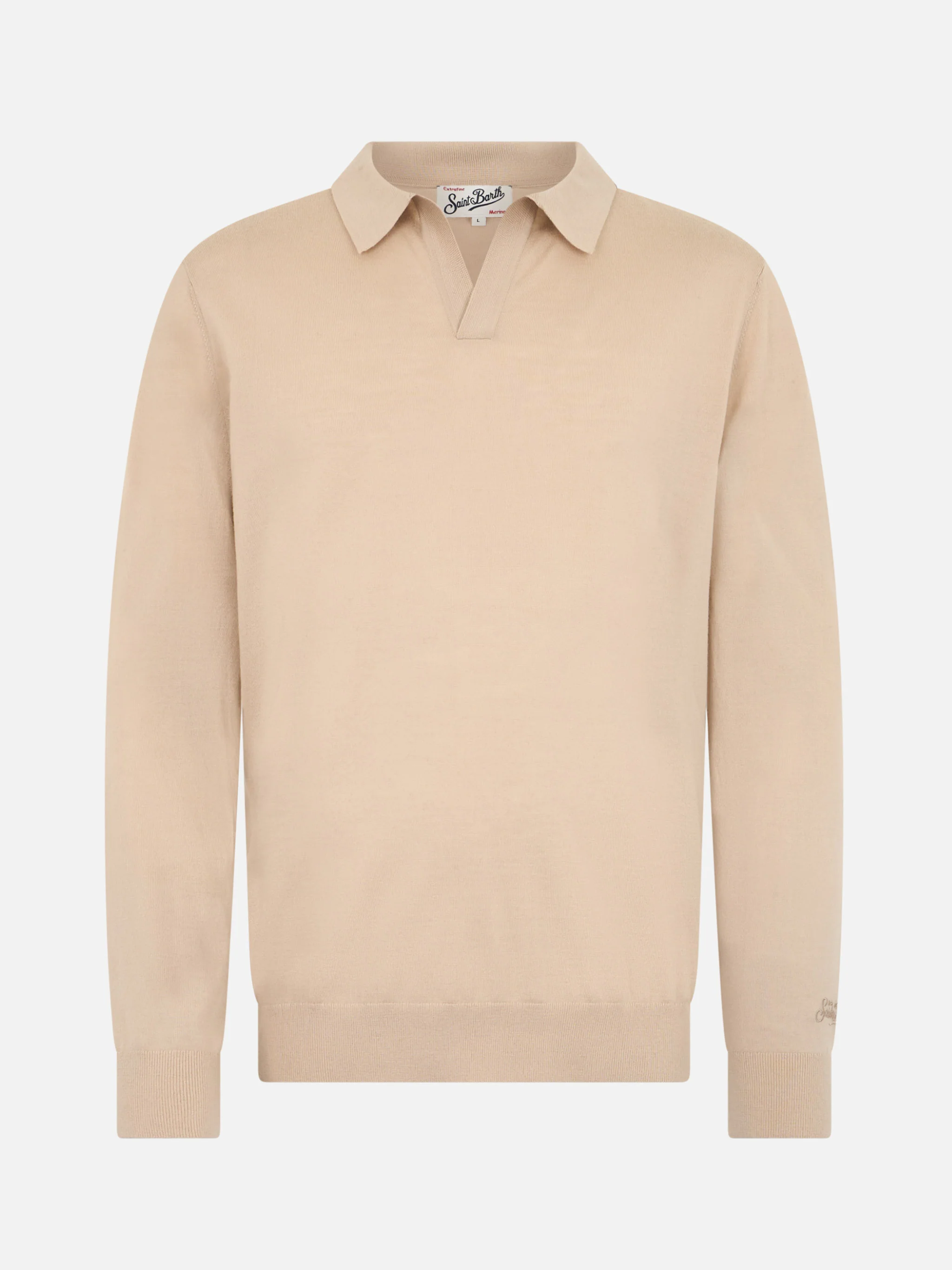 Covent herenpolo van beige merinowol