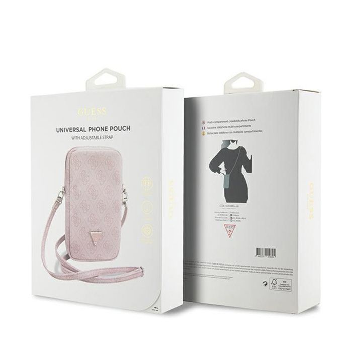 Funda para móvil - Guess - 4G Triangle Zip - Rosa - Piel Saffiano - Correa ajustable