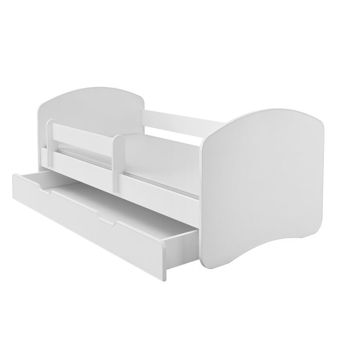 Cama infantil/para bebé de 140x70 cm + cajón - ACMA - Blanca - Madera - Barandilla de seguridad - Colchón de espuma