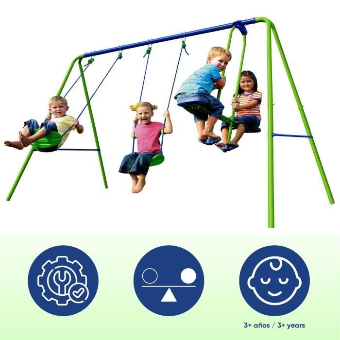 Outdoor Swing Set for Children 3+ Years Old, Double Metal Frame, Outdoor Toys, 280x140x180 cm, 45 kg Seat