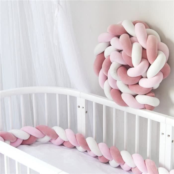 Protector de cuna 3M con diseño de serpiente, cojín trenzado de terciopelo, protección para bebés - Blanco+Rosa+Rosa WOW2330 CHR9078