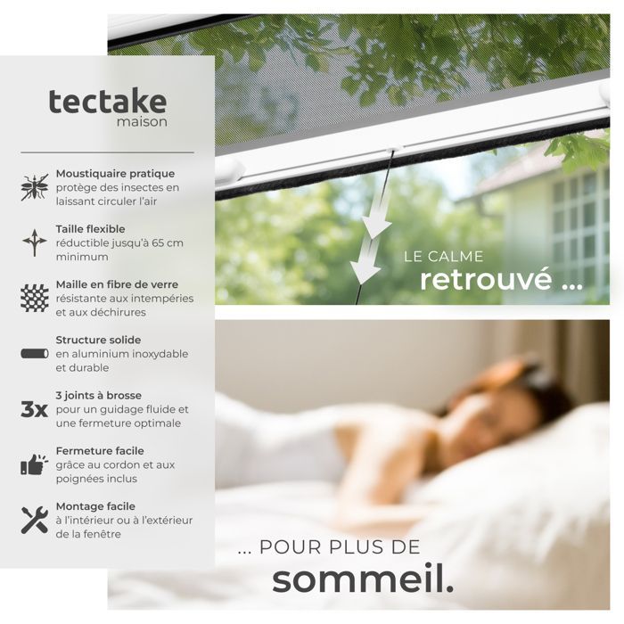TECTAKE - Mosquiteiro de enrolar ajustável e resistente aos raios UV para janelas, 110x160cm - branco/preto