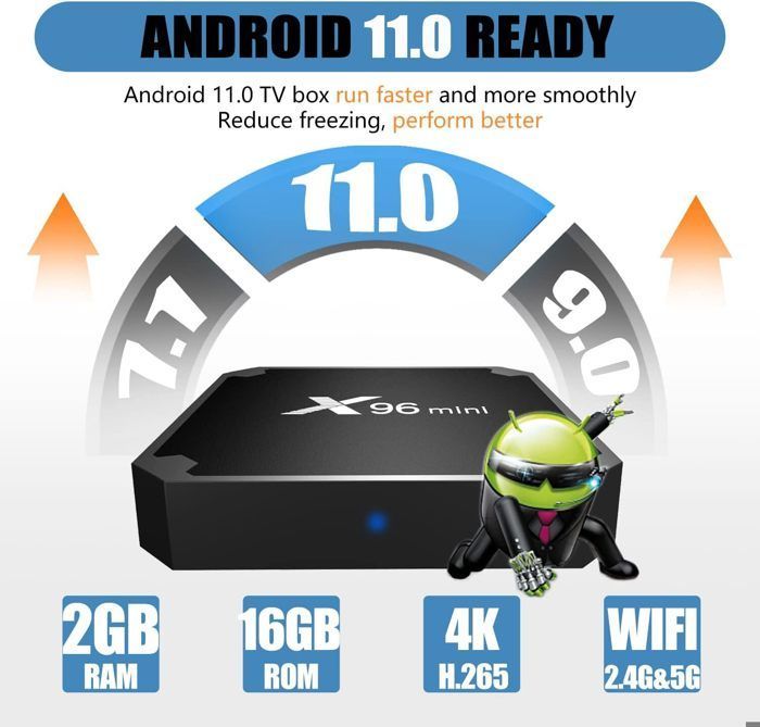 X96 Mini - TV BOX - 4K - 2/16GB - Boitier IPTV - Android 11.0 - Android TV - WiFi 2.4/5.0G - HDR 10 - Boîtier multimedia