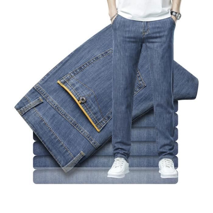 INSFITY Men's Slim Fit Straight Jeans in Stretch Denim - Faded Effect - Blue