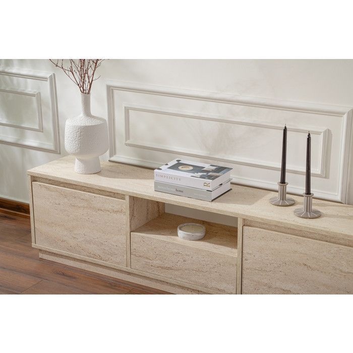 Mobile porta TV in legno Vanguard - 160 x 29 x 42 cm - Travertino