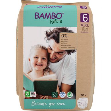 Bambo Nature Boys & Girls 0% Parfymförpackning med miljövänliga babyblöjor storlek 6 16 kg 120 enheter