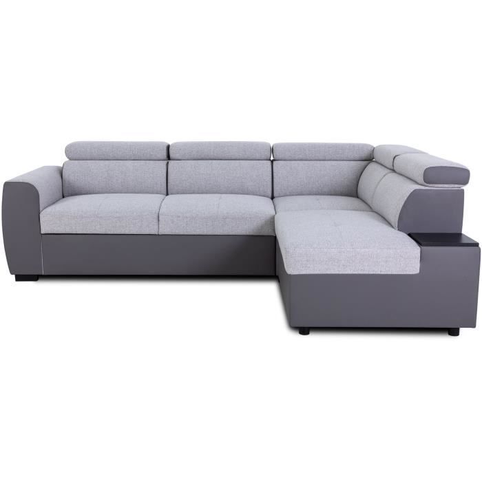Omkeerbare hoekbank - 4/5 zitplaatsen - KELIO - Antraciet/grijze stof - 3 stoelen - 245 x 184 x 77/87 cm